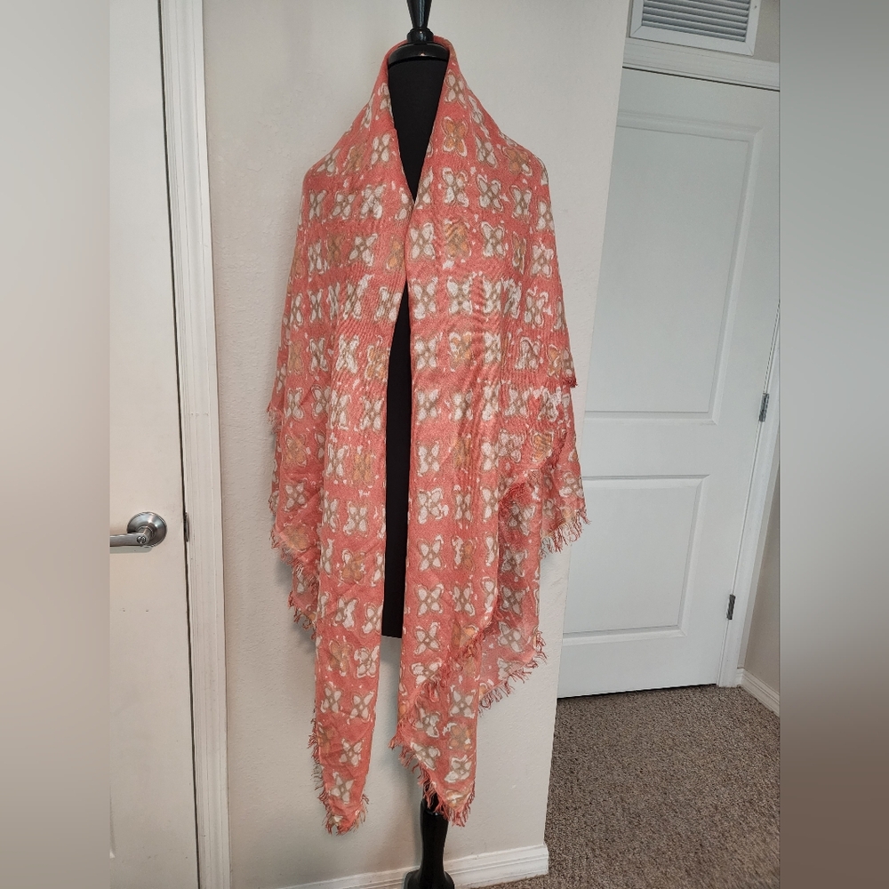 Hemisphere Coral Floral Silk Cashmere Shawl